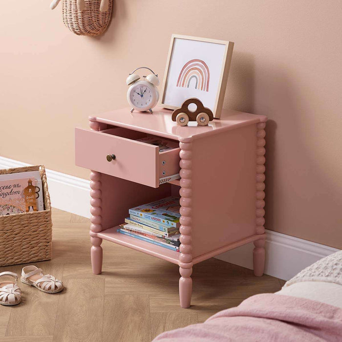 Betti Bobbin One Drawer Bedside Table - Pink