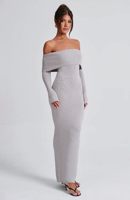 Beverley Knit Maxi Dress - Light Grey Marl Dress Babyboo Fashion Premium Exclusive Design