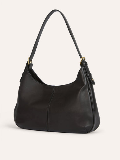 BIG black soft leather bag, side view by Rouje
