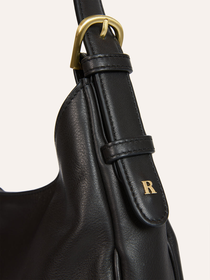 BIG black soft leather large bag, detail of magnetic closure by Rouje
