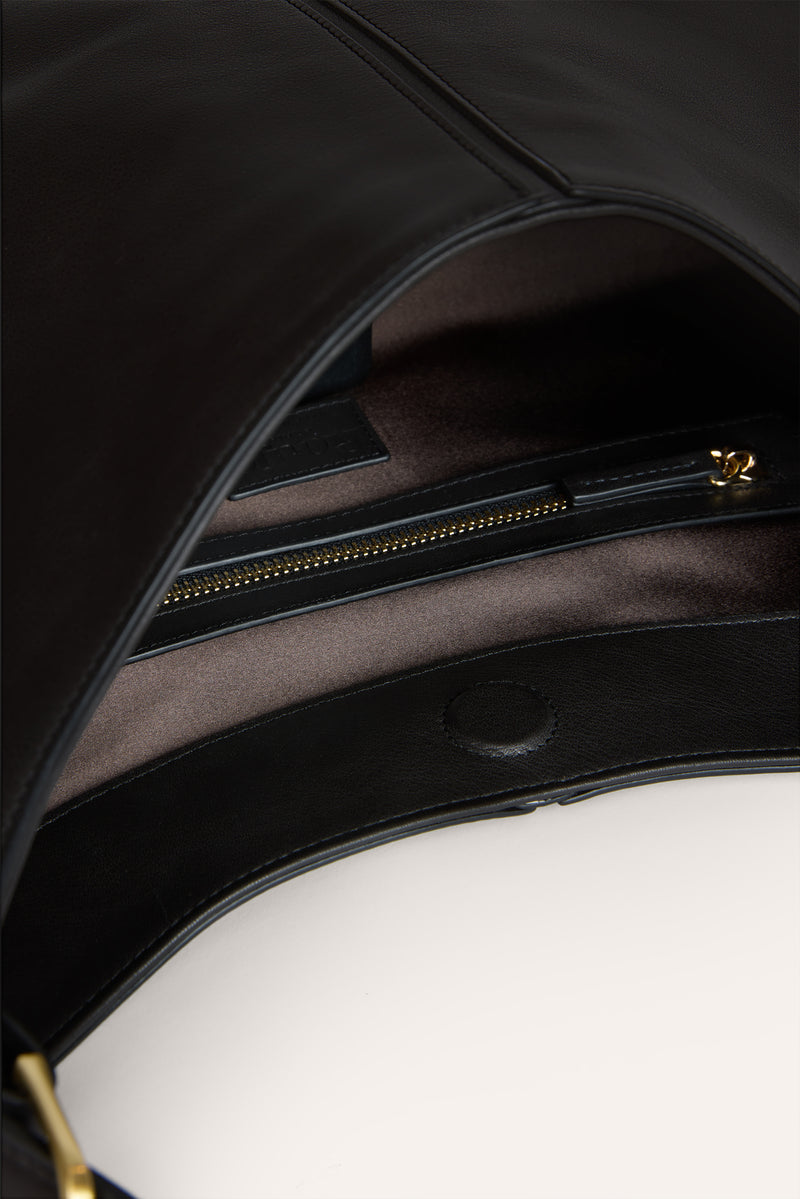 BIG black soft leather large bag, interior view by Rouje