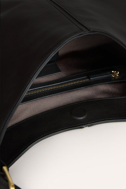 BIG black soft leather large bag, interior view by Rouje