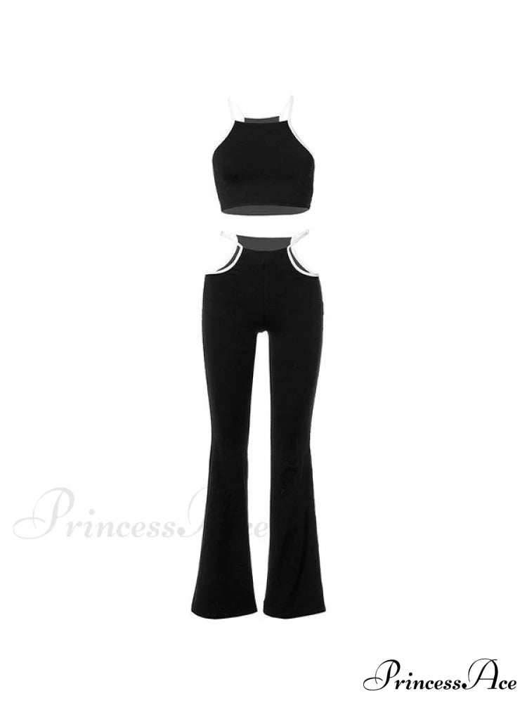 Black Button Graceful Down Corset Top Two-Piece Outfits