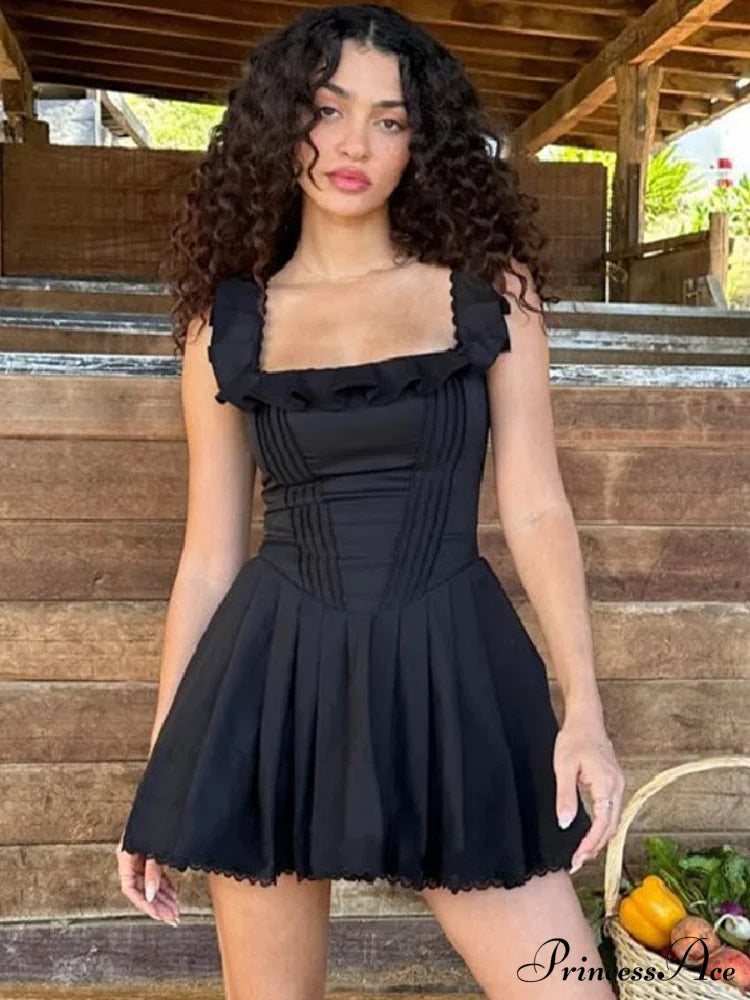 Black Corset Square Neck Frill Strap Mini Dress Free From Label