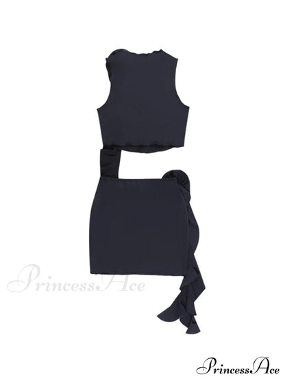Black Distressed Knit Trendy Two Piece Set Two-Piece Outfits