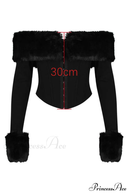 Black Faux Stylish Fur Trimmed Bustier