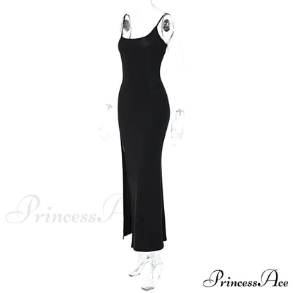 Black Lace Patchwork Charming Maxi Slit Dress