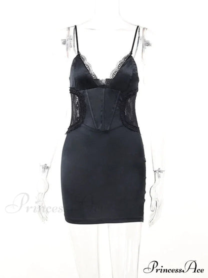 Black Side Lace Charming Design Mini Dress