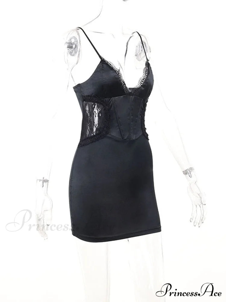 Black Side Lace Charming Design Mini Dress