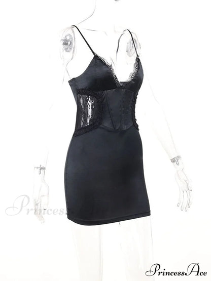 Black Side Lace Charming Design Mini Dress