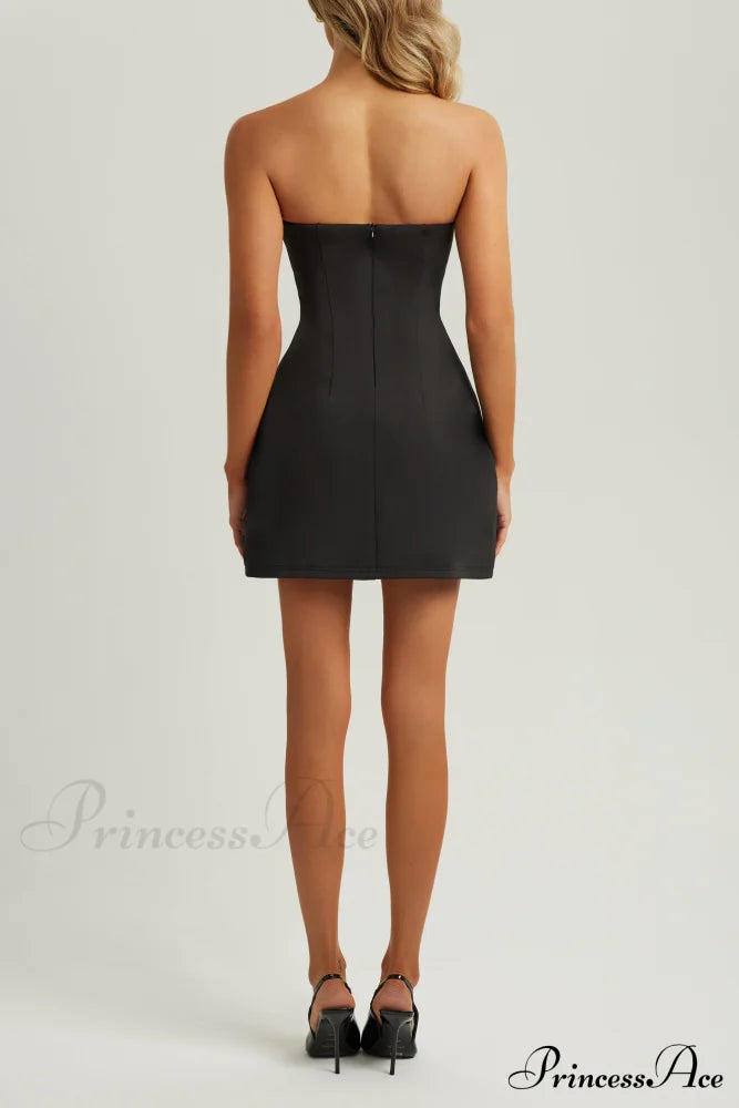 Black Strapless A Trendy Line Pocket Mini Dress L Dresses