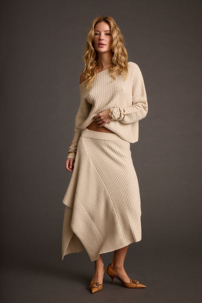 Additional view of the Blanc Cream Off the Shoulder Sweater from a different perspective.