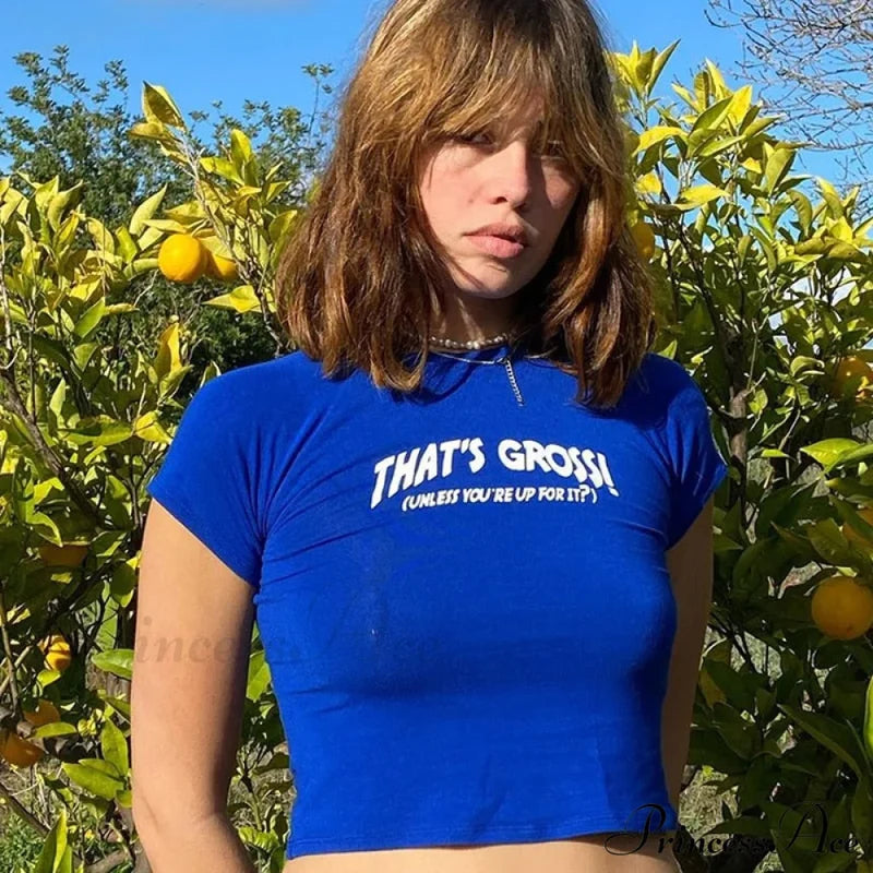 Blue Graphic Stylish Letter Print Tee Shirts & Tops