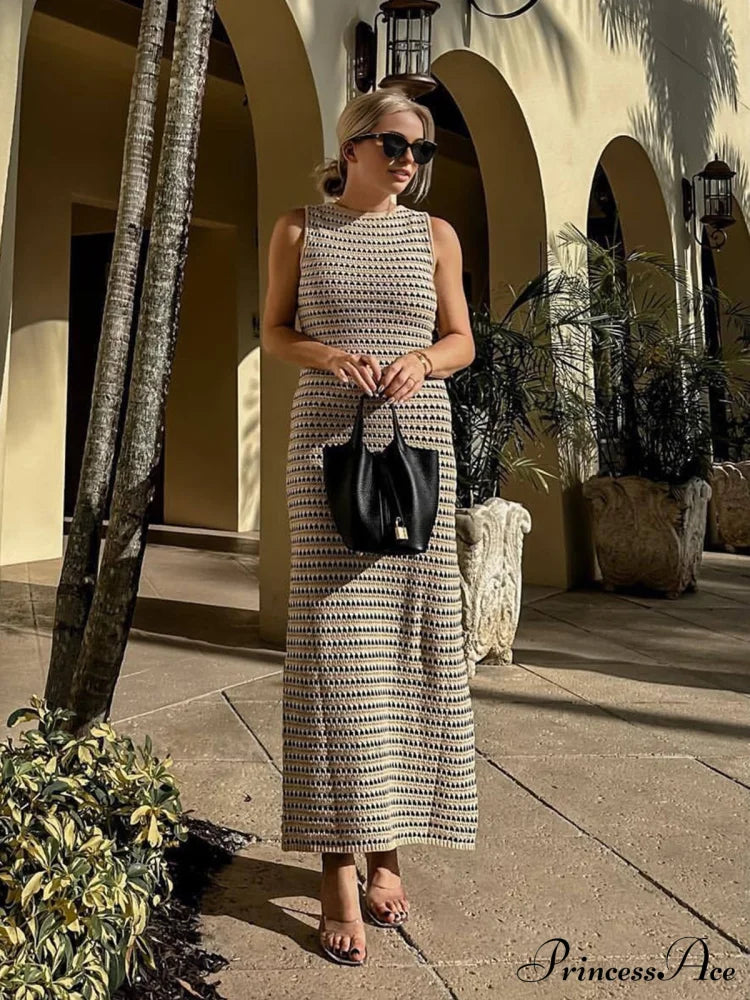 Bohemian Knit Graceful Long Dress Beige / S Sweaters-L