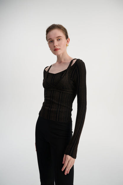 Bra-layered knit top