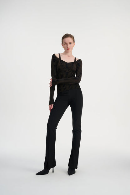 Bra-layered knit top