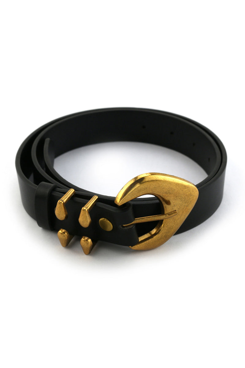 Bradbury Black and Gold Vegan Leather Belt paired with complementary accessories for a polished look.