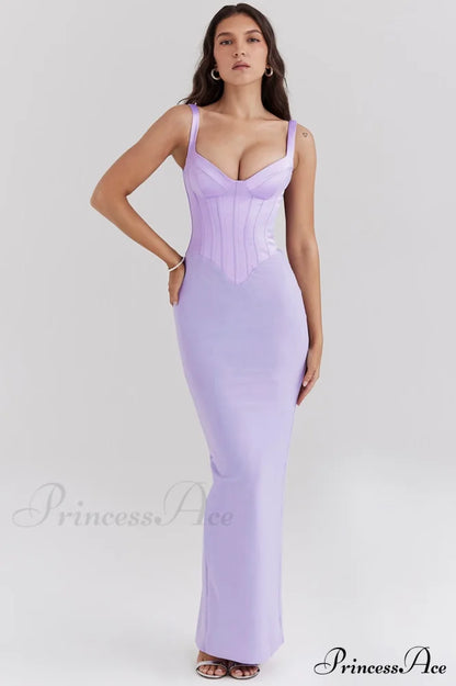 Breeze Orchid Satin Charming Corset Maxi Dress Xs /