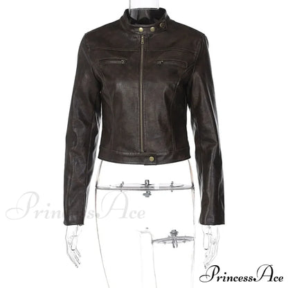 Brown Biker Stylish Faux Leather Jacket