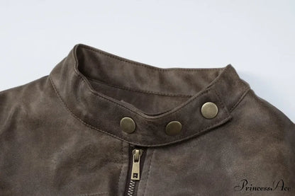 Brown Biker Stylish Faux Leather Jacket