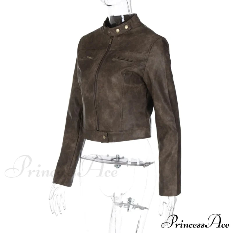 Brown Biker Stylish Faux Leather Jacket