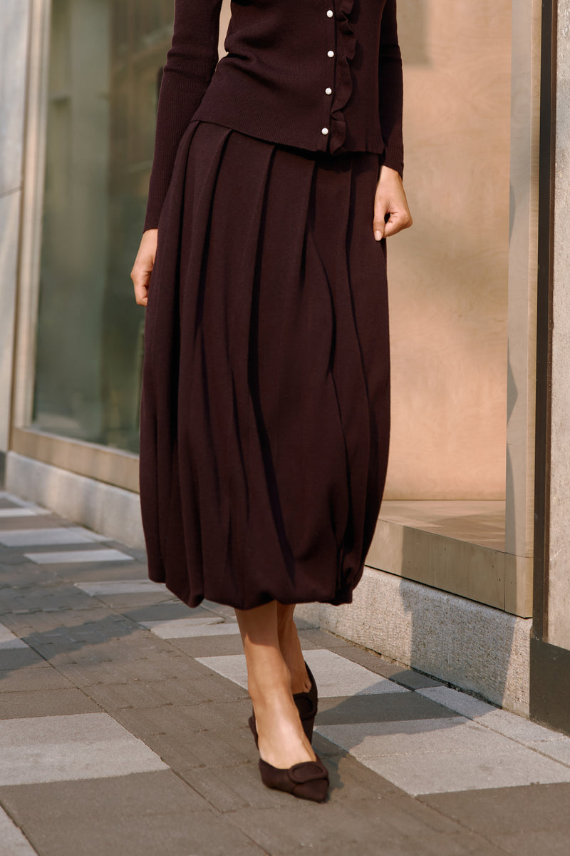 Bubble hem wool maxi skirt