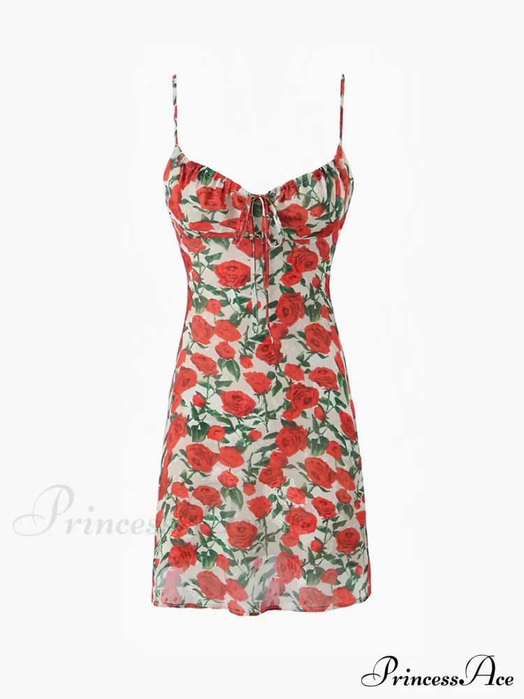 Bulgaria Roses Floral Trendy Backless Mini Dress Dresses