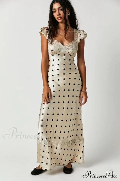Butterfly Babe Lace Charming Polka Dot Maxi Dress Xs / Tea Combo