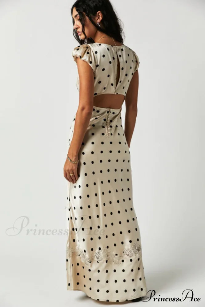 Butterfly Babe Lace Charming Polka Dot Maxi Dress