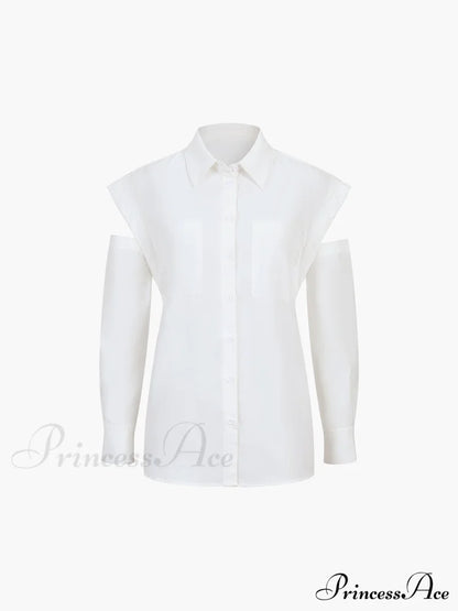Button Down Cutout Trendy Long Sleeve Shirt Shirts