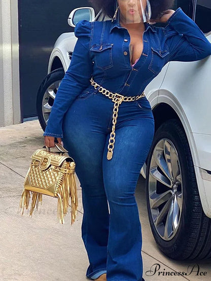Button Front Graceful Denim Corset Top Jumpsuits