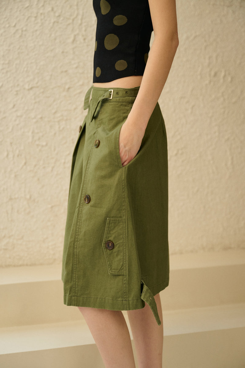 Buttoned cotton midi skirt