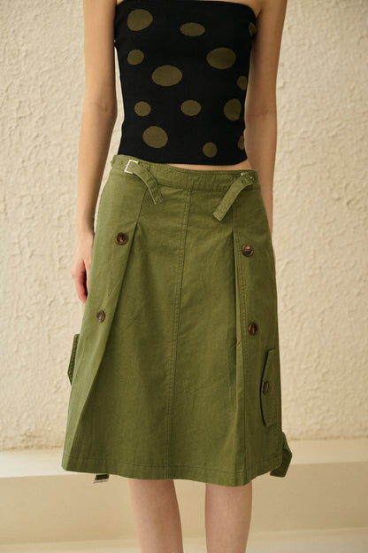 Buttoned cotton midi skirt