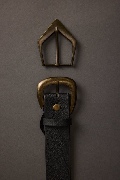 Alternate view of the black belt showing the design and craftsmanship.