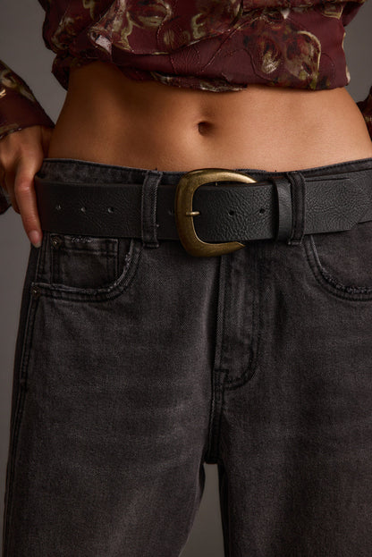 Calder Black Interchangeable Buckle Belt styled in a complete look from an alternate angle.