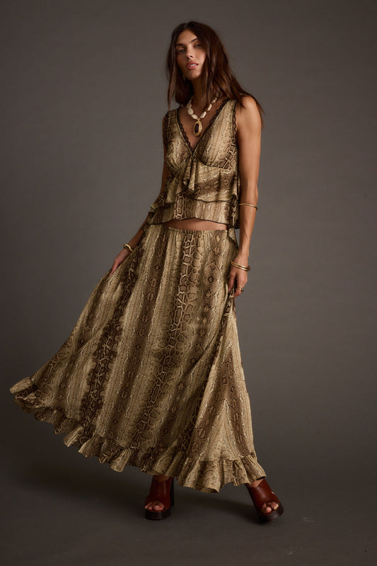 Maxi skirt with elegant accents, a lace maxi skirt essential.