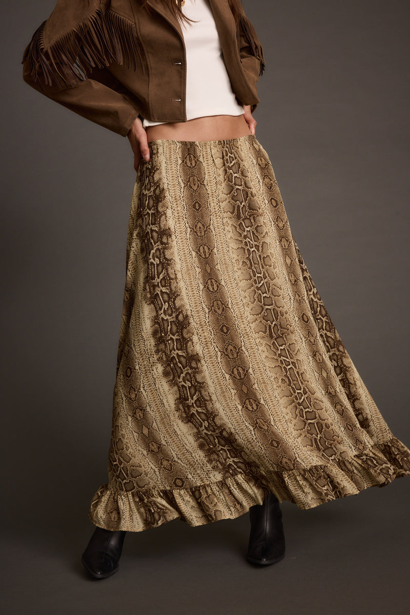 Back view of the maxi skirt showing the silhouette and fit.