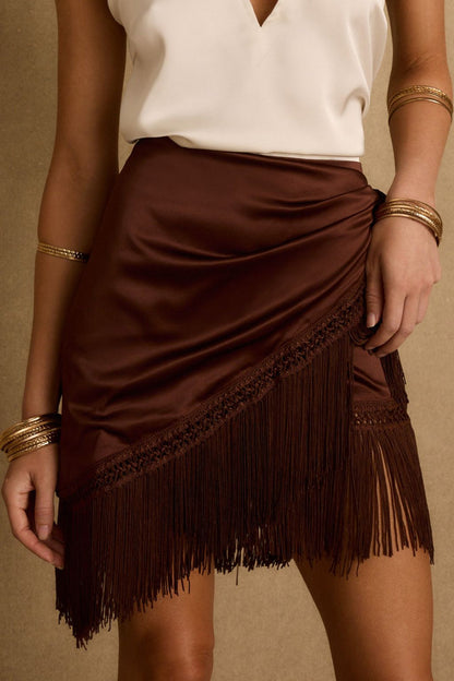 Canela Espresso Satin Fringe Sarong