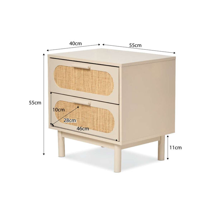 Canyon Two Drawer Bedside Table - Beige/Natural