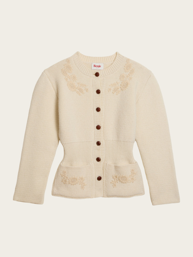 Atlas ecru embroidered cardigan, flat packshot