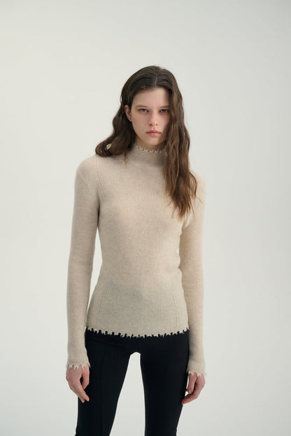 Cashmere frayed edge turtleneck