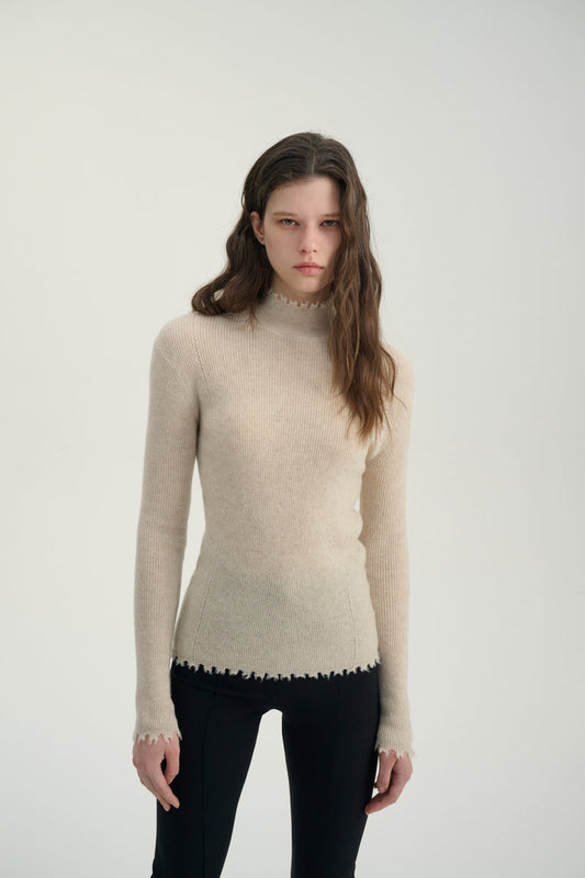 Cashmere frayed edge turtleneck
