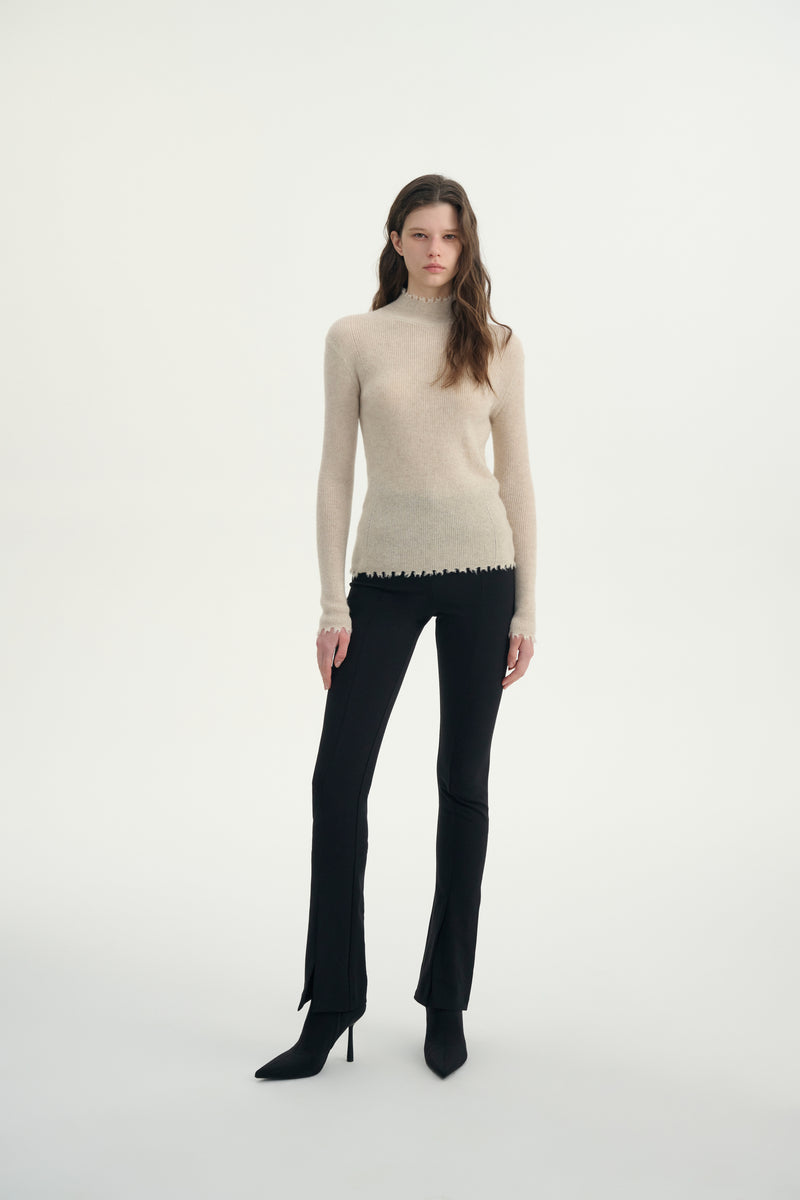 Cashmere frayed edge turtleneck