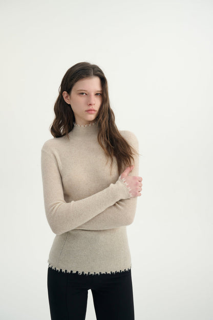 Cashmere frayed edge turtleneck