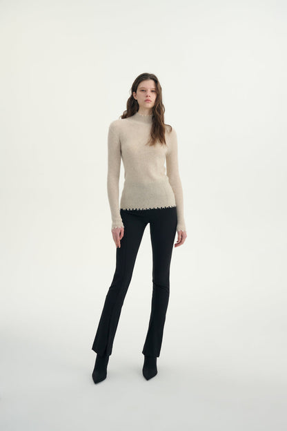 Cashmere frayed edge turtleneck