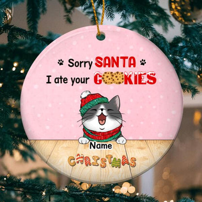 Cat Lover Christmas Gift, Funny Christmas Decoration, Gift For Cat Mom, Personalized Circle Ceramic Ornament