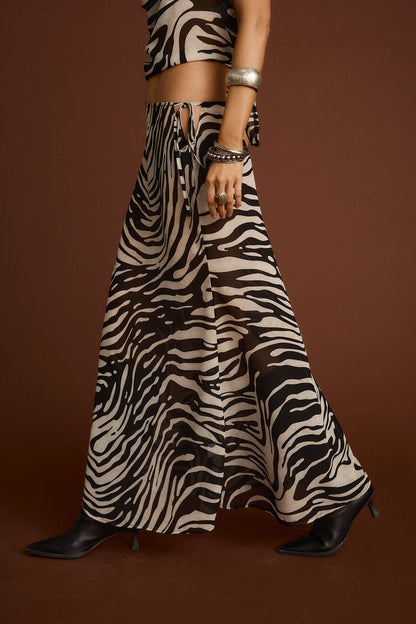 Detail shot of the Celia Zebra Maxi Skirt highlighting the design elements.