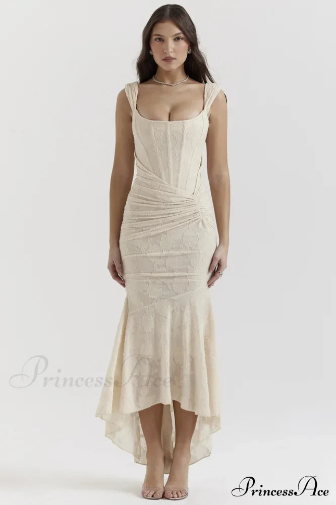 Cesca Retro Cream Charming White Floral Maxi Dress