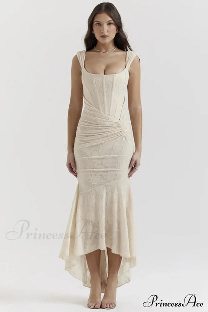 Cesca Retro Cream Charming White Floral Maxi Dress