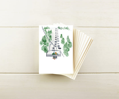 Chairlift Skiers Note Cards